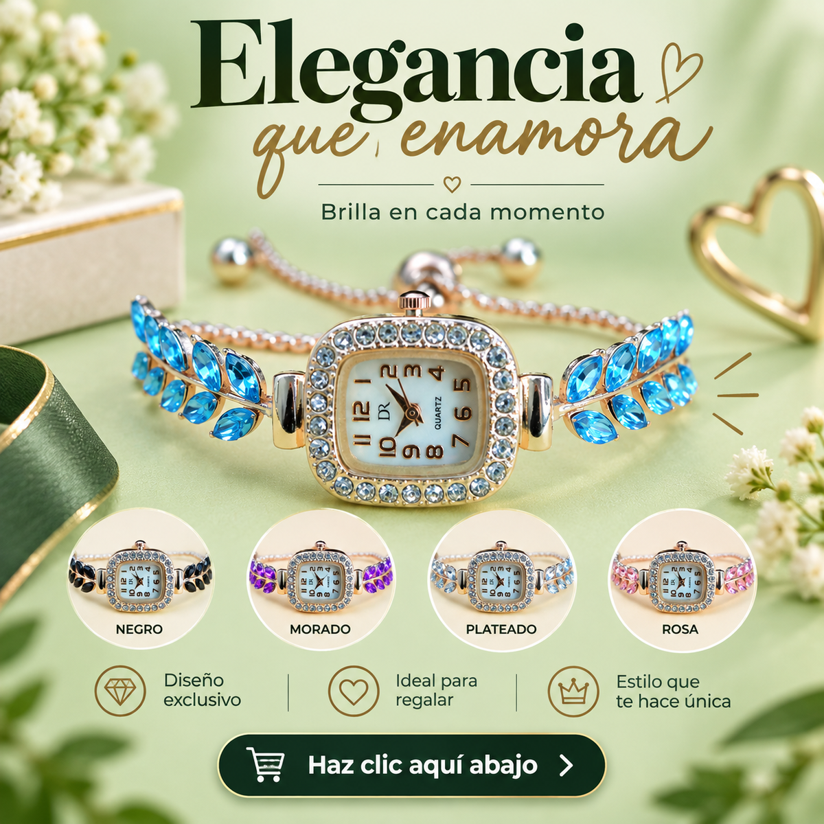 DR-12 RELOJ PULSERA DORADO TIPO JOYA