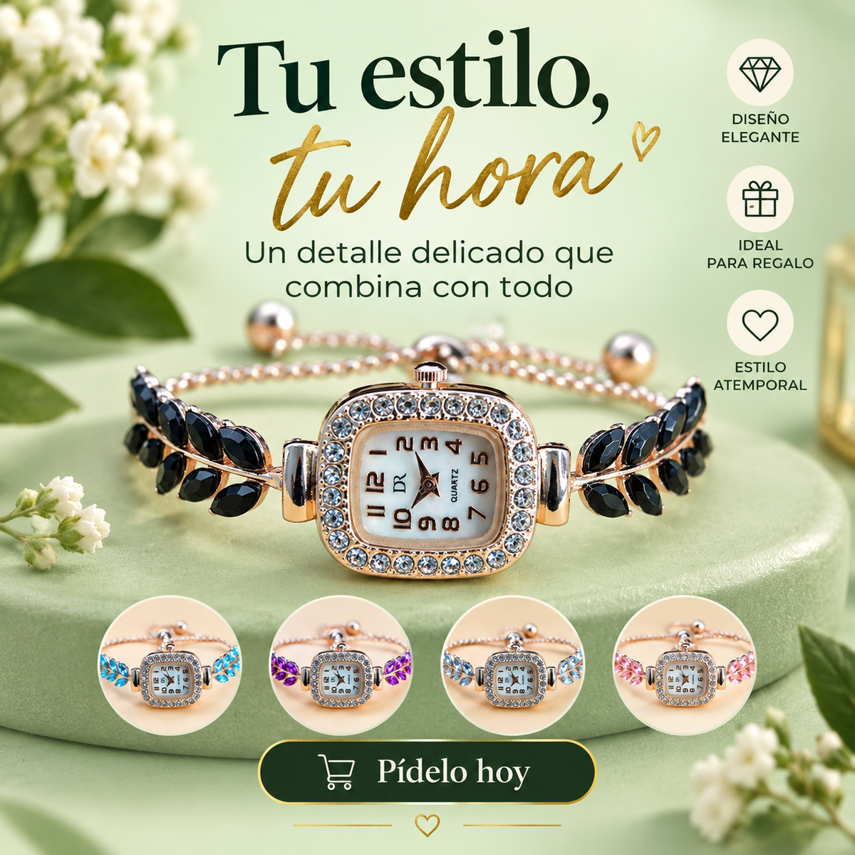 DR-12 RELOJ PULSERA DORADO TIPO JOYA